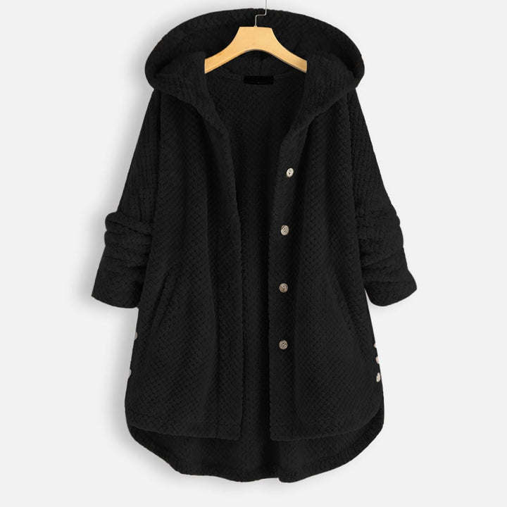 Izzy - Abrigo de lana polar de longitud media con capucha reversible