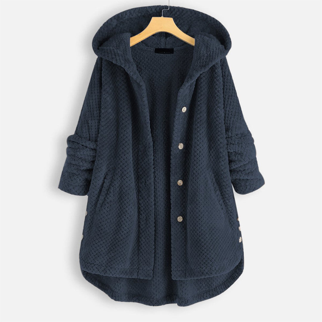 Izzy - Abrigo de lana polar de longitud media con capucha reversible