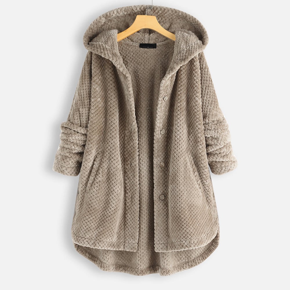 Izzy - Abrigo de lana polar de longitud media con capucha reversible