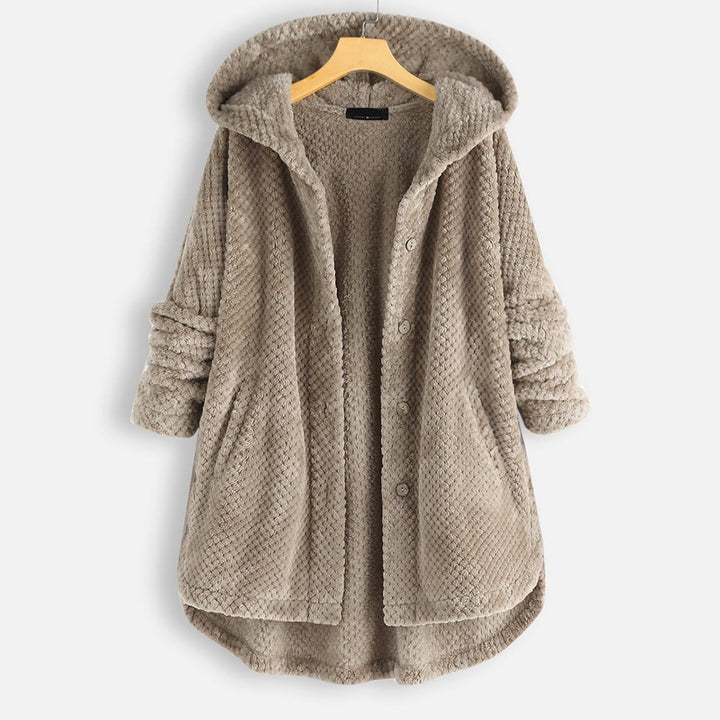 Izzy - Abrigo de lana polar de longitud media con capucha reversible
