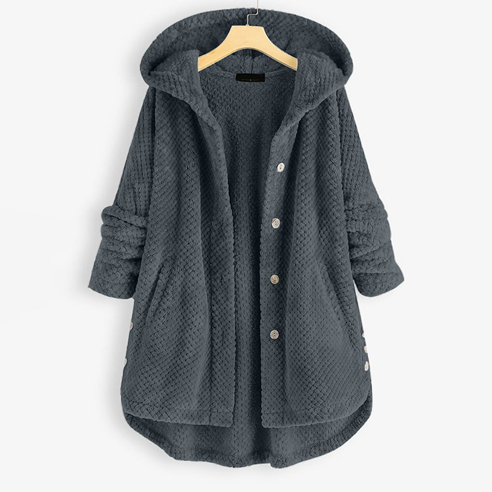 Izzy - Abrigo de lana polar de longitud media con capucha reversible