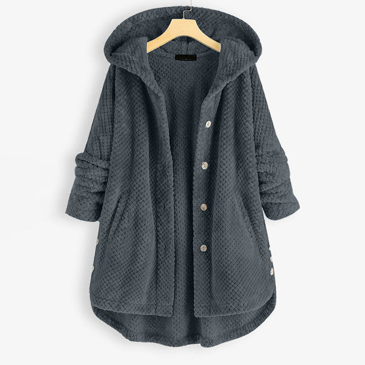 Izzy - Abrigo de lana polar de longitud media con capucha reversible