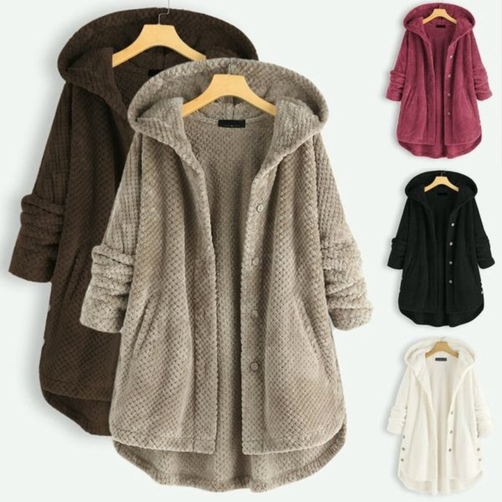 Izzy - Abrigo de lana polar de longitud media con capucha reversible