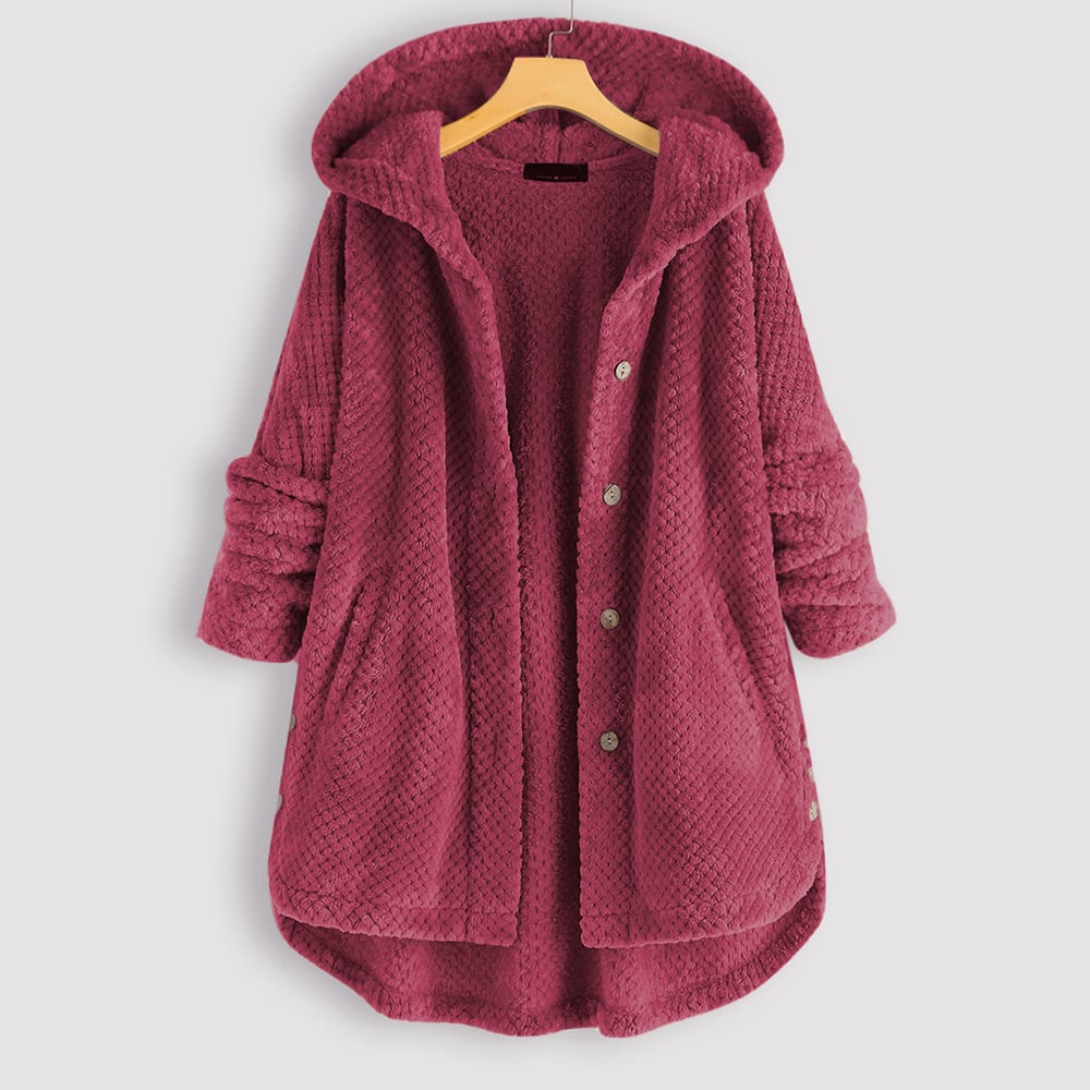 Izzy - Abrigo de lana polar de longitud media con capucha reversible