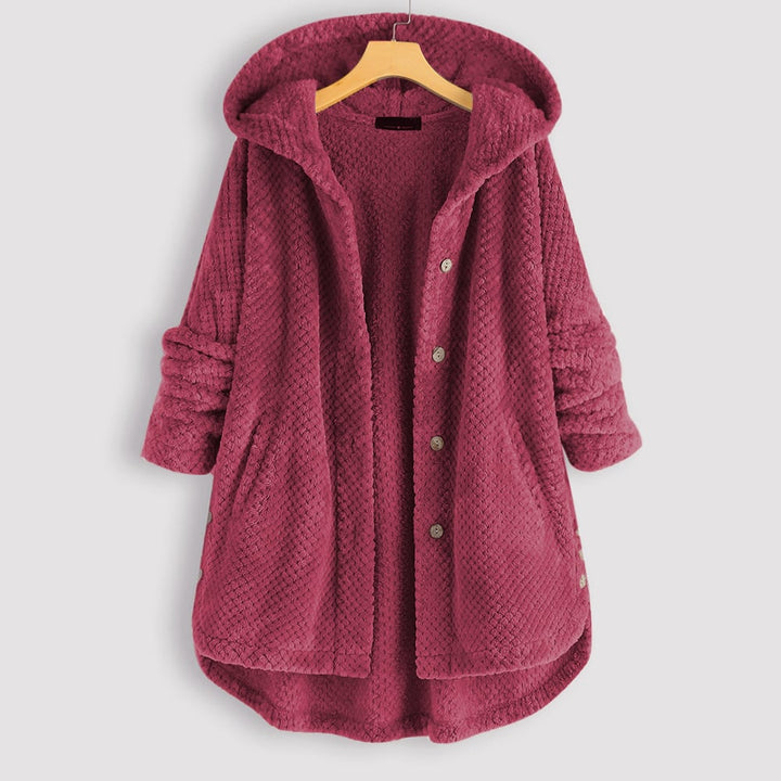 Izzy - Abrigo de lana polar de longitud media con capucha reversible