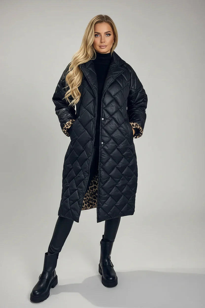 ABRIGO ACOLCHADO PREMIUM CON FORRO ESTAMPADO DE LEOPARDO