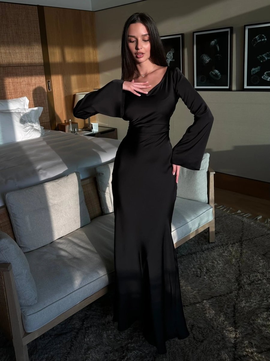 Vestido Maxilargo de Manga Larga Elegante