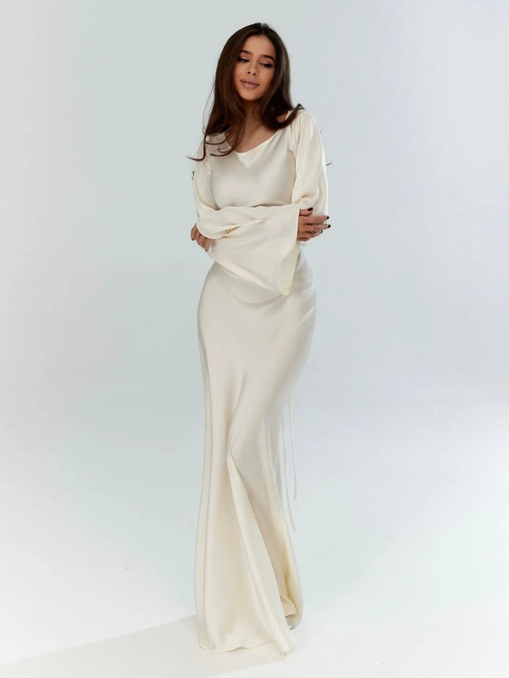 Vestido Maxilargo de Manga Larga Elegante