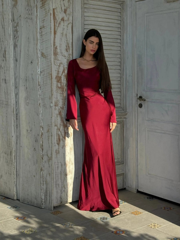 Vestido Maxilargo de Manga Larga Elegante