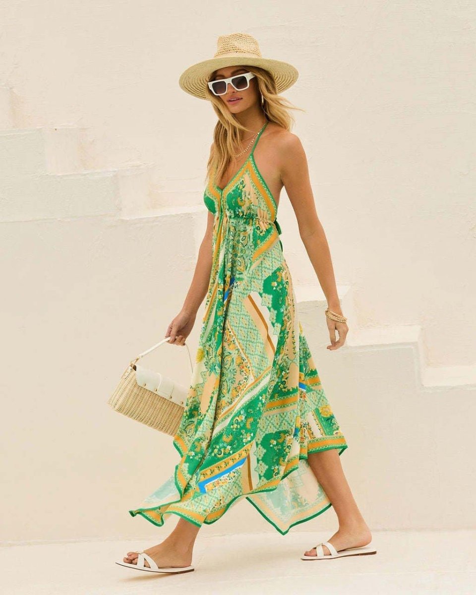 Layla – Vestido de verano con estampado boho y dobladillo asimétrico