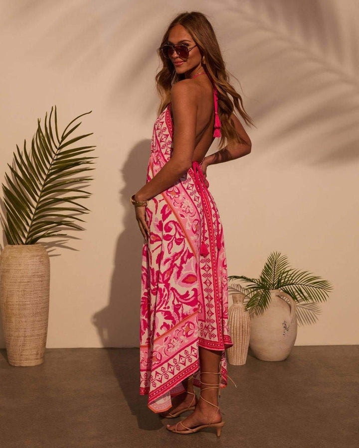 Layla – Vestido de verano con estampado boho y dobladillo asimétrico
