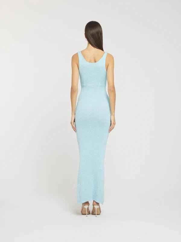 Lumi – Vestido de punto brillante en longitud maxi con espalda de nadador