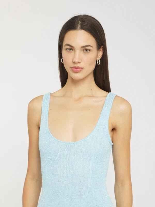 Lumi – Vestido de punto brillante en longitud maxi con espalda de nadador