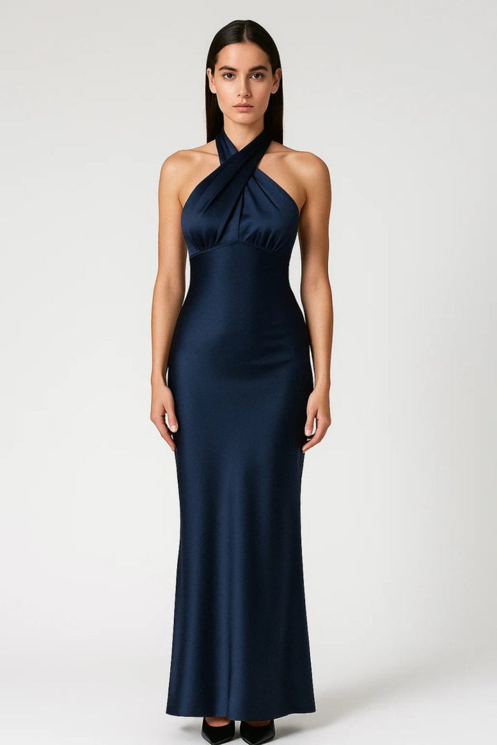 Maxi vestido festivo con cuello halter