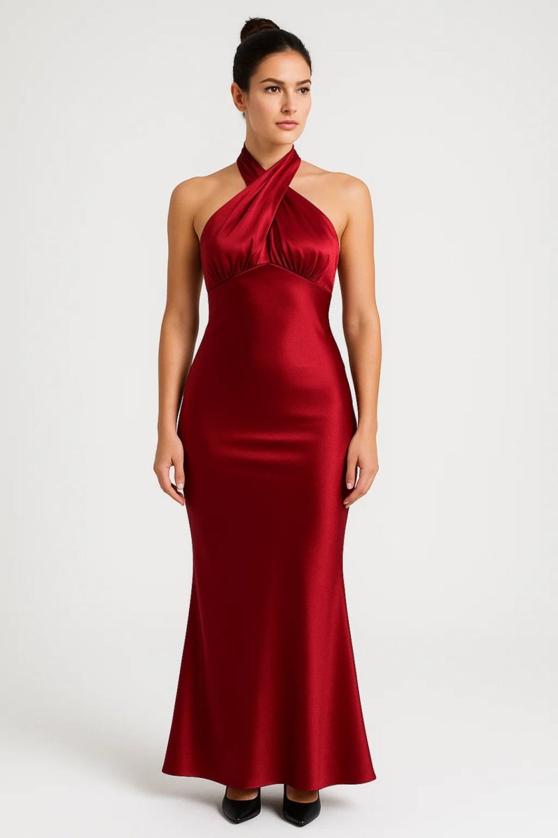 Maxi vestido festivo con cuello halter