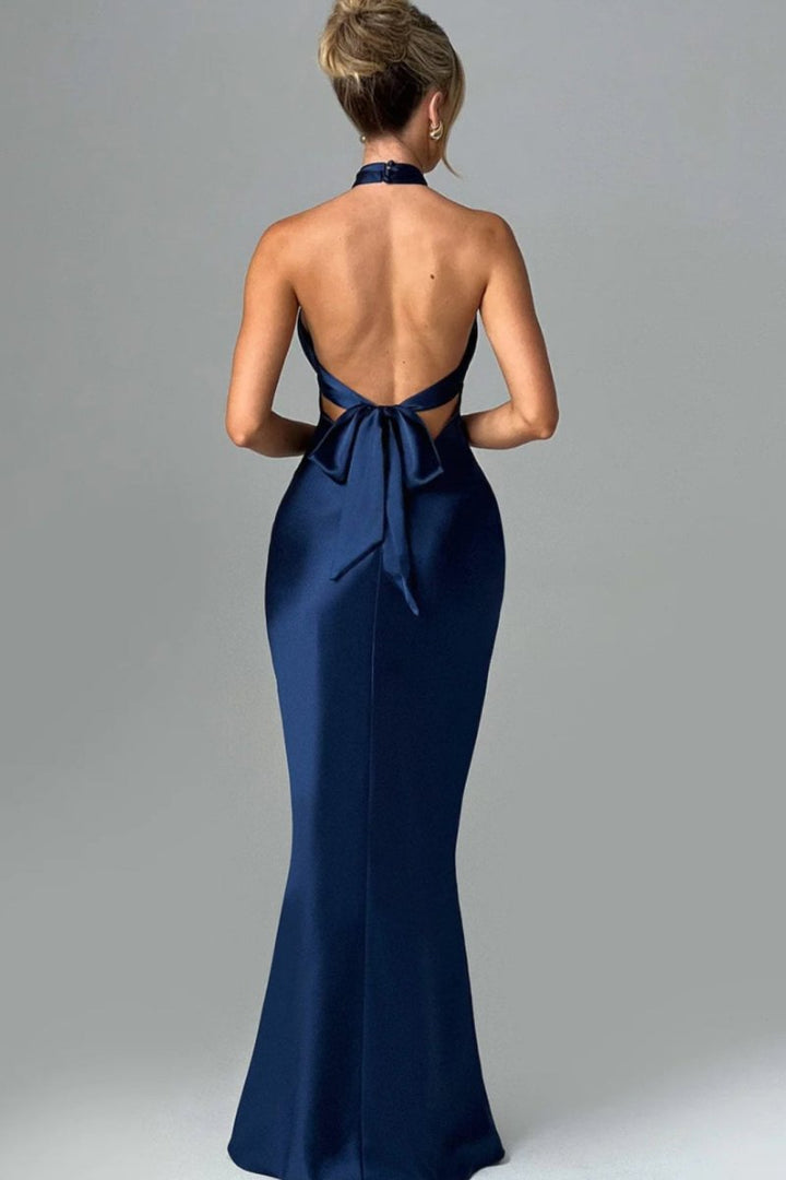 Maxi vestido festivo con cuello halter