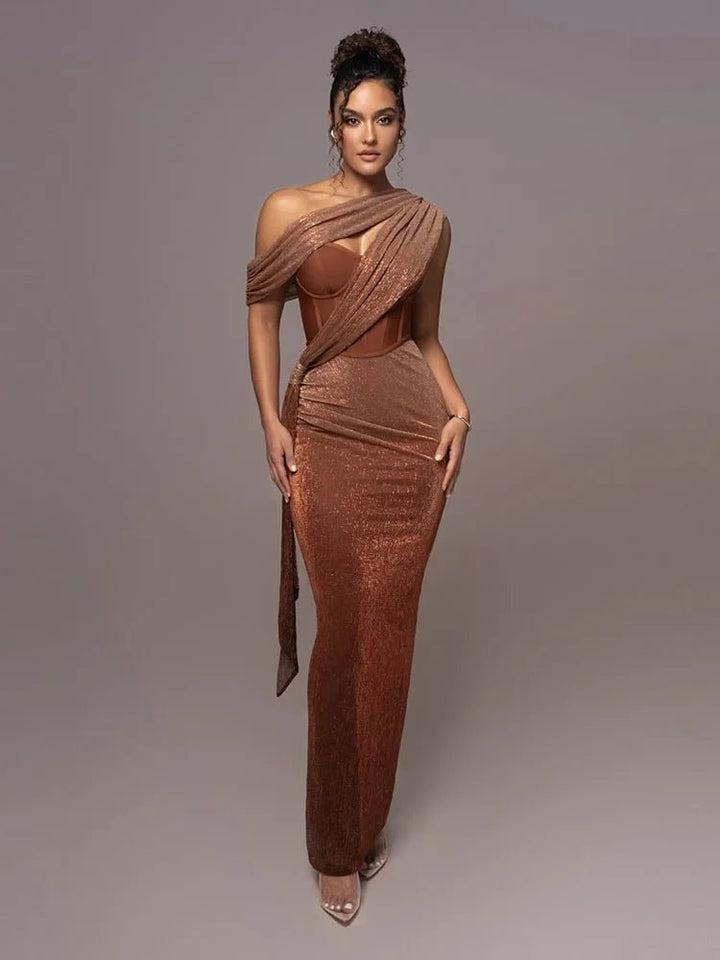 Maxivestido Elegante de Un Hombro