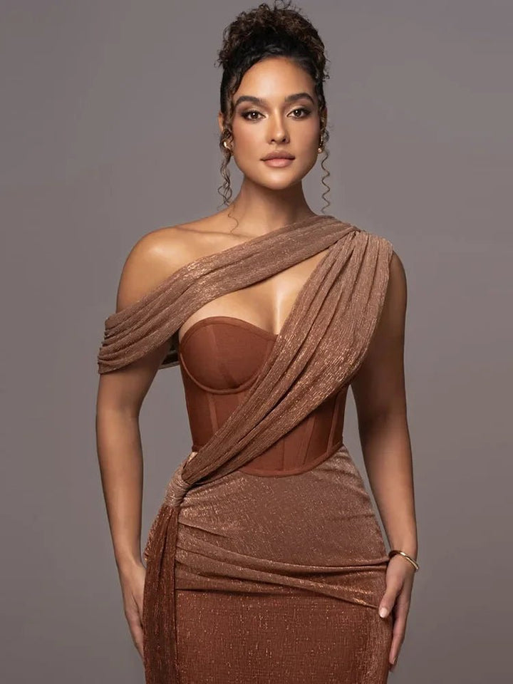 Maxivestido Elegante de Un Hombro