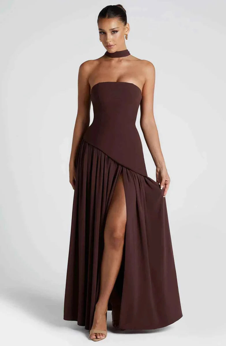 Maxivestido con abertura en la pierna y detalle drapeado
