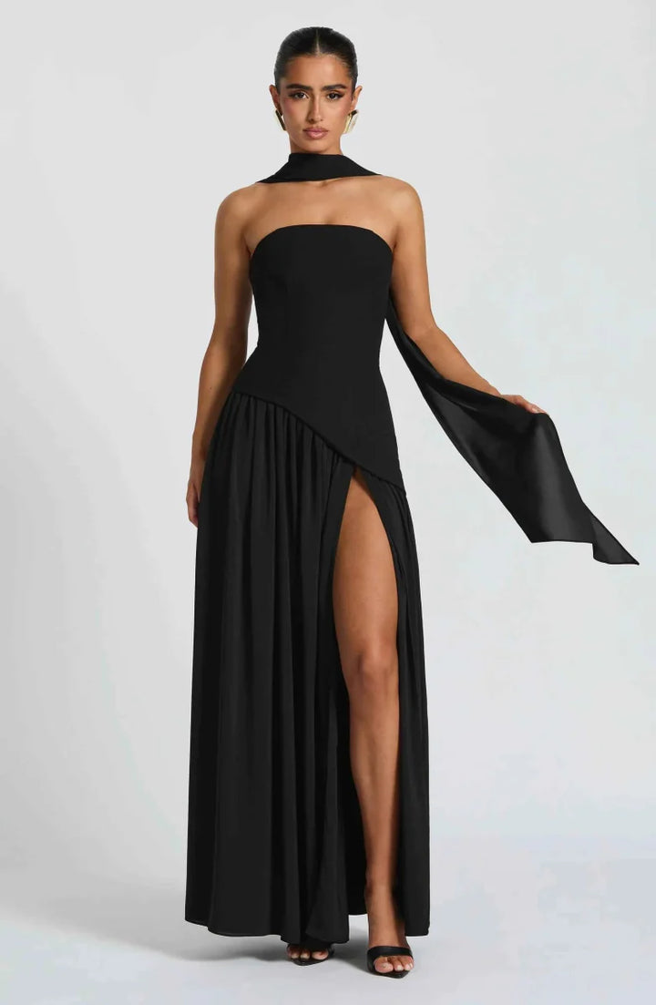 Maxivestido con abertura en la pierna y detalle drapeado