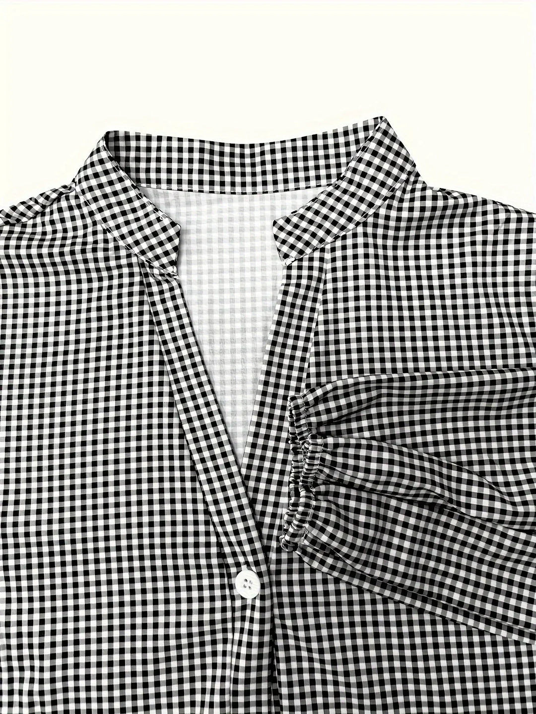 Vestido mini de cuadros para mujeres, con mangas 3/4 y cuello abotonado