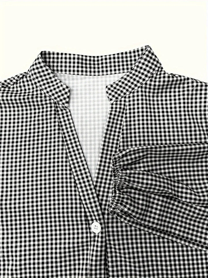 Vestido mini de cuadros para mujeres, con mangas 3/4 y cuello abotonado