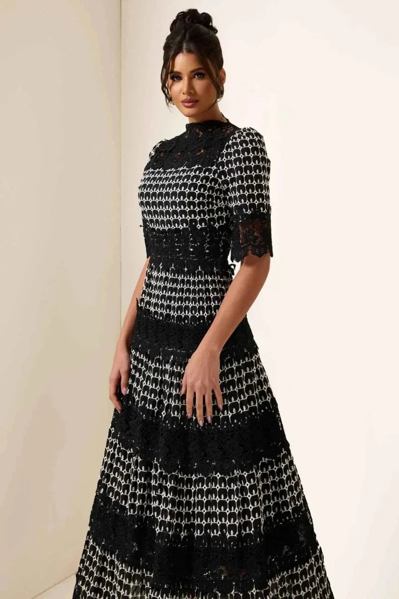 mireille – elegante vestido negro de encaje con patrón jacquard para ocasiones especiales