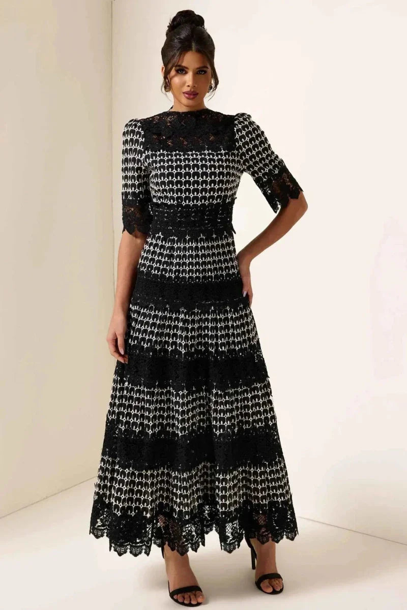 mireille – elegante vestido negro de encaje con patrón jacquard para ocasiones especiales