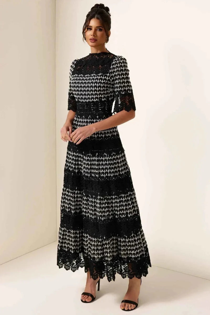 mireille – elegante vestido negro de encaje con patrón jacquard para ocasiones especiales