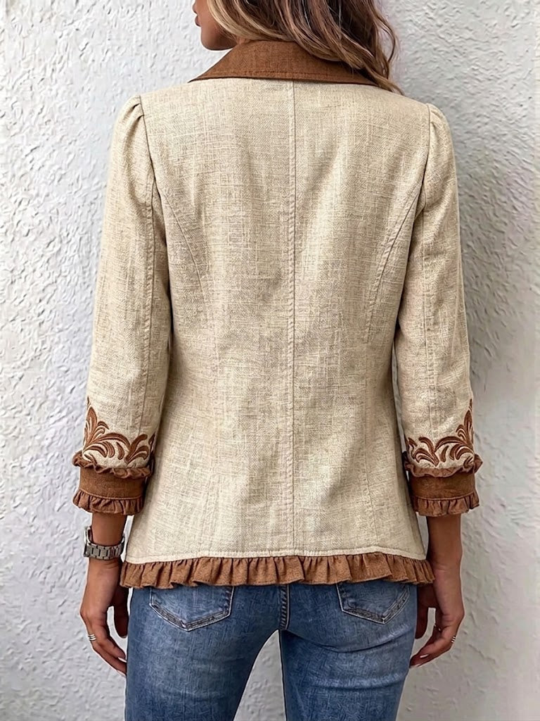 Abrigo femenino de manga larga con volantes y botones