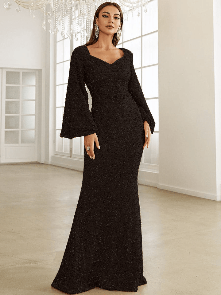 Vestido de Noche Maxi con Paillettes y Escote en V