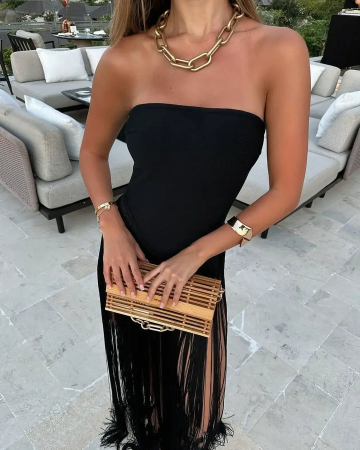 Vestido maxi de tirantes sin mangas con flecos para mujeres