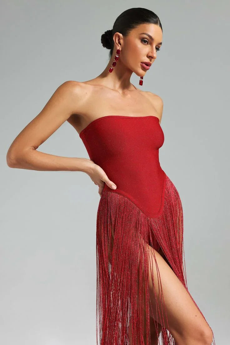 Vestido maxi de tirantes sin mangas con flecos para mujeres