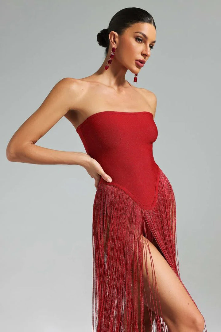 Vestido maxi de tirantes sin mangas con flecos para mujeres