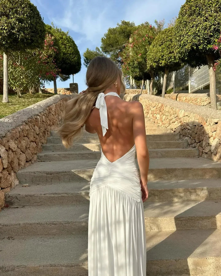 Vestido Maxi de verano blanco sin espalda para mujer