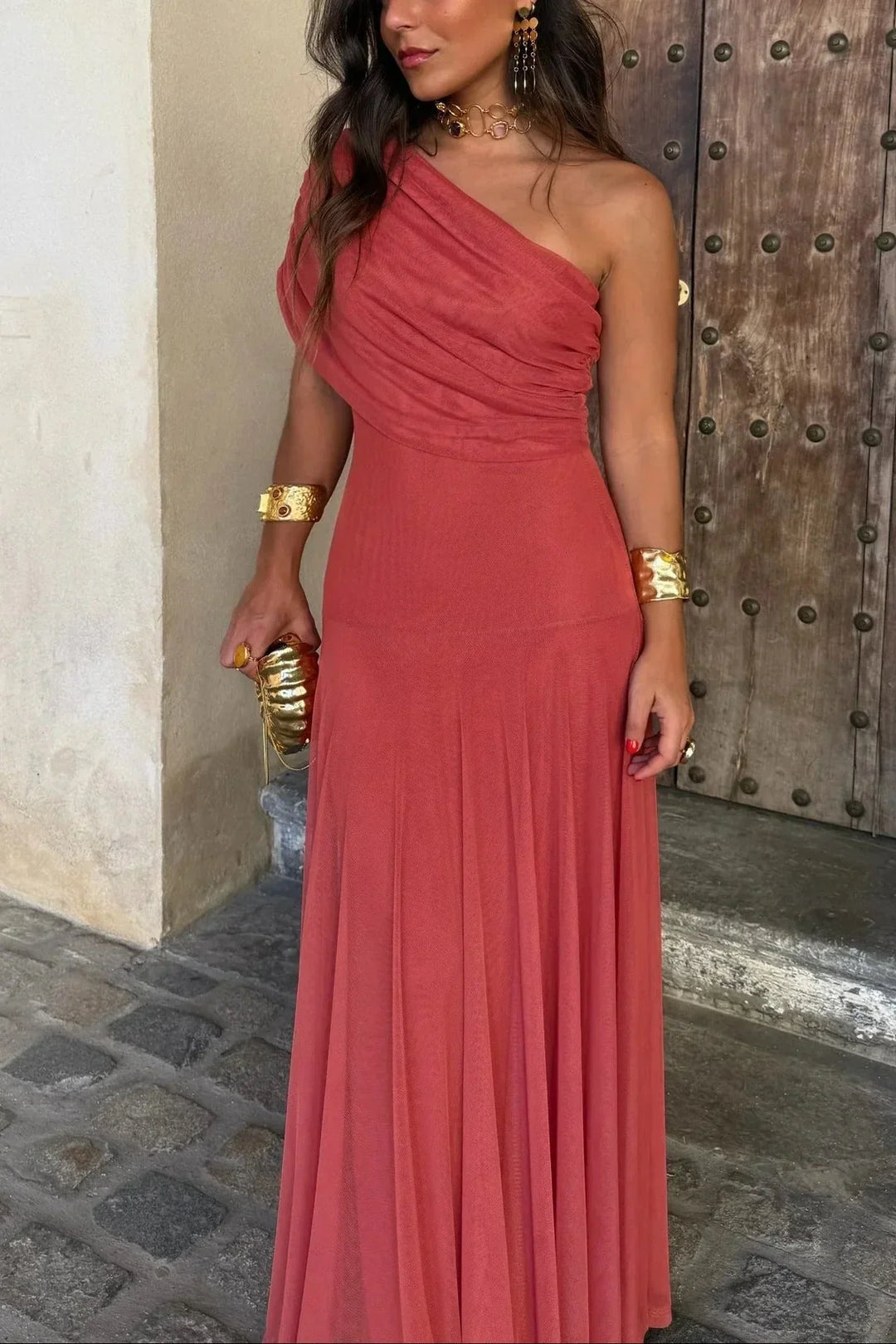 Alma | Vestido largo plisado asimétrico