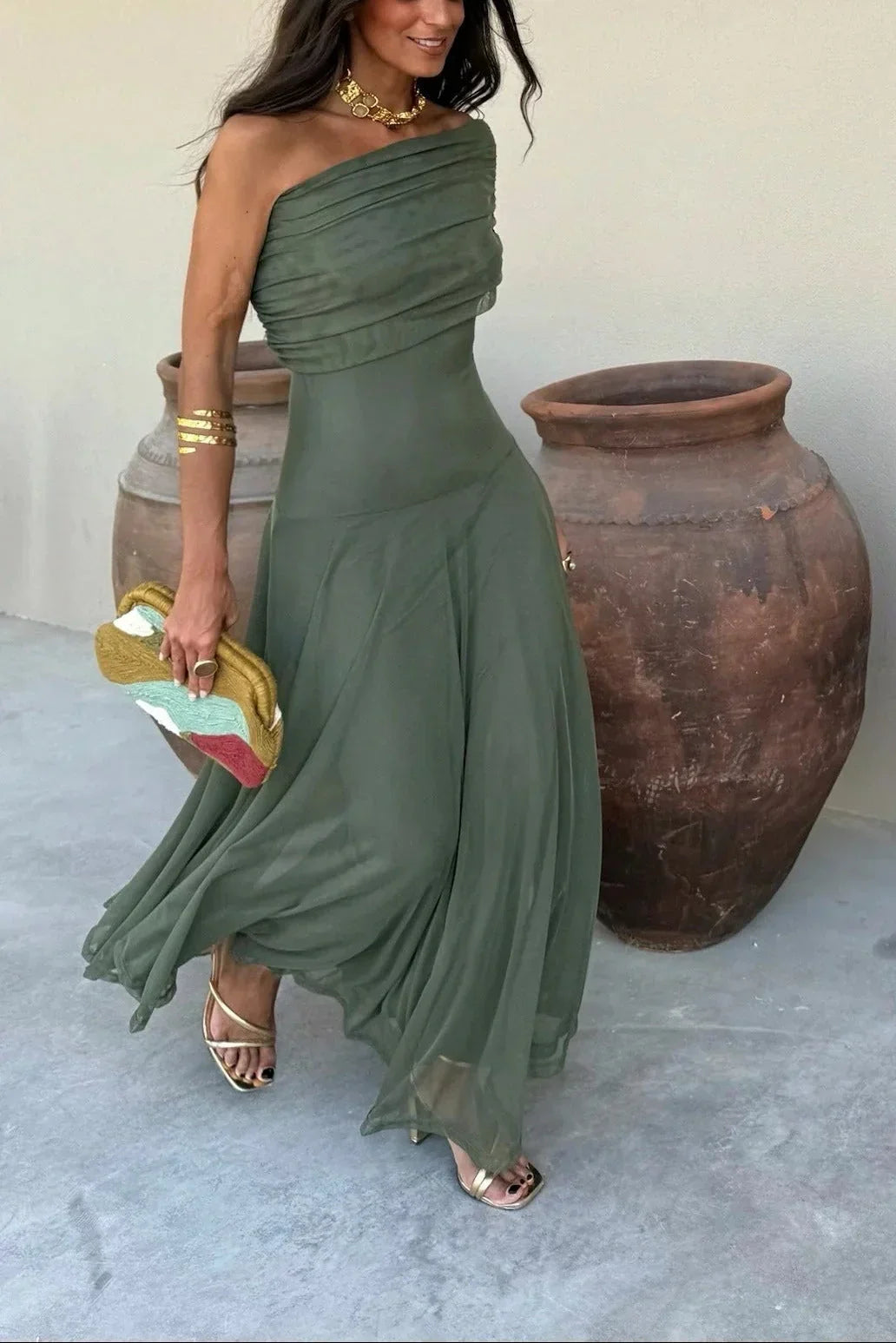 Alma | Vestido largo plisado asimétrico