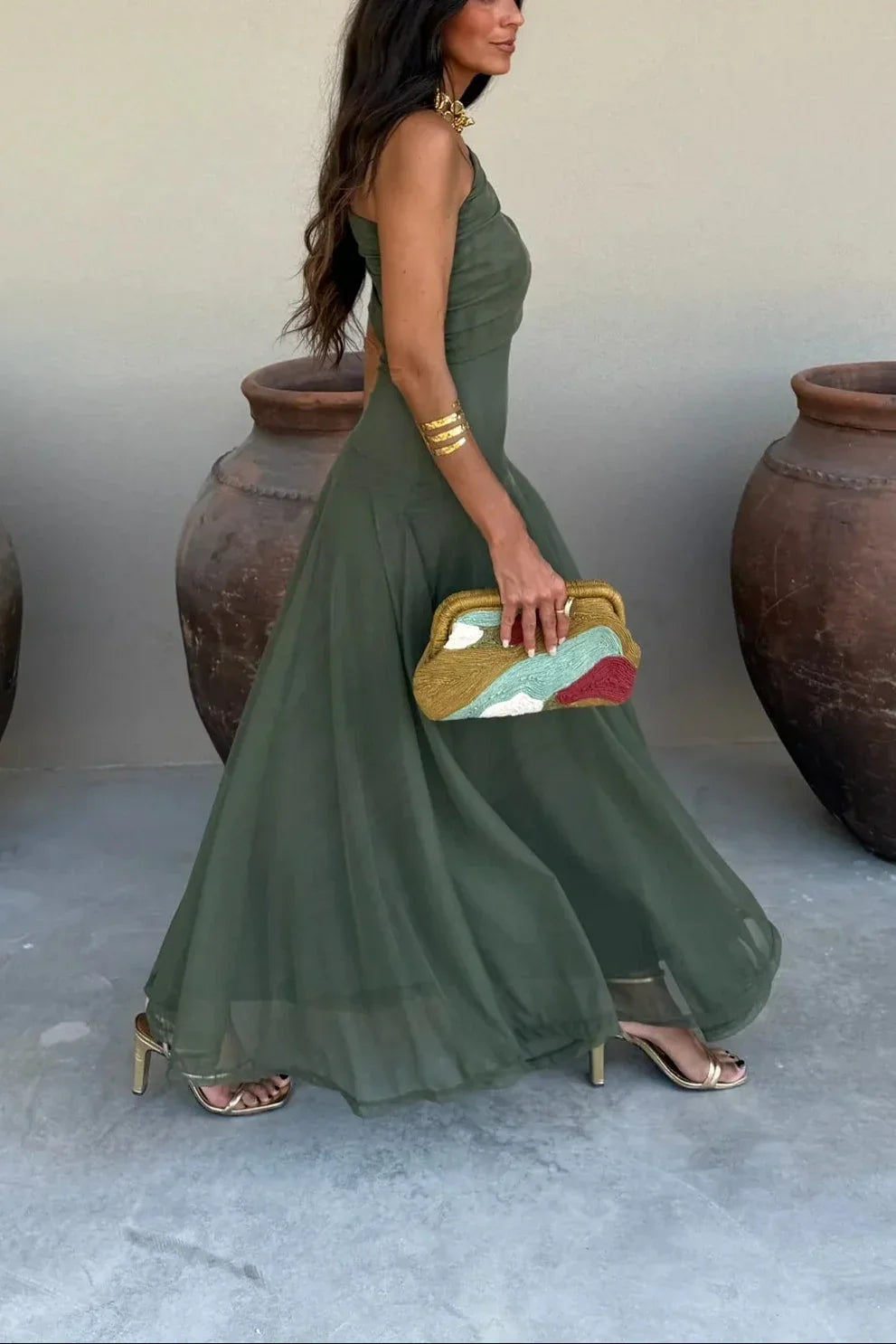Alma | Vestido largo plisado asimétrico
