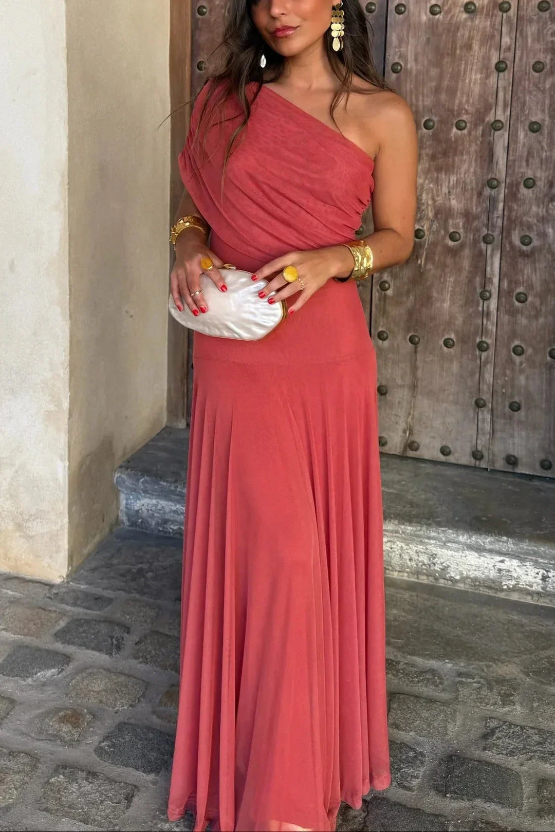 Alma | Vestido largo plisado asimétrico