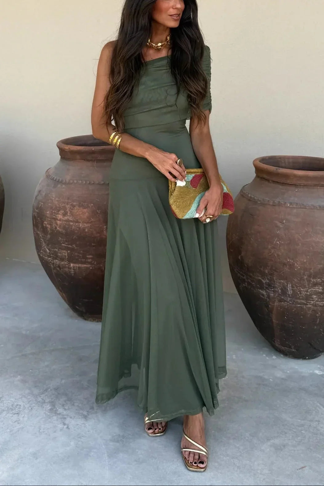 Alma | Vestido largo plisado asimétrico