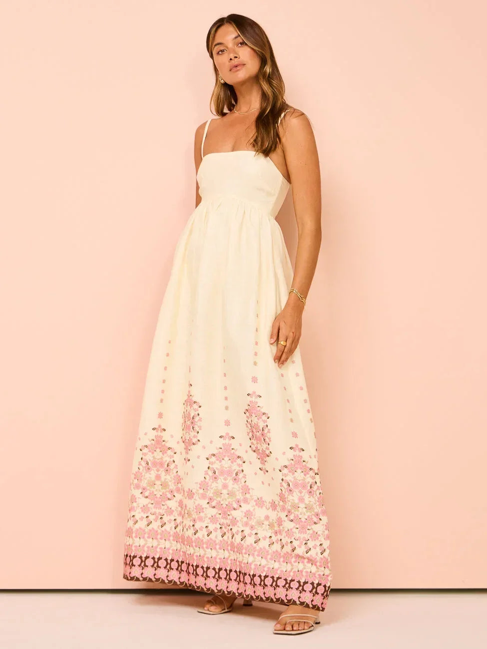 Vestido Maxi de verano para mujer con estampados florales y tirantes finos