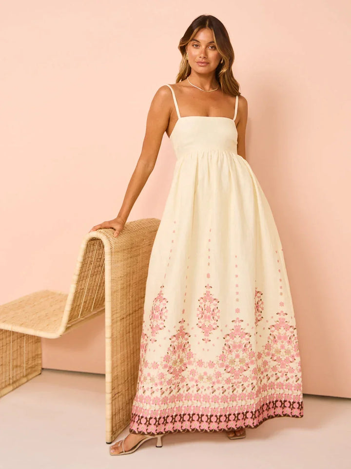 Vestido Maxi de verano para mujer con estampados florales y tirantes finos