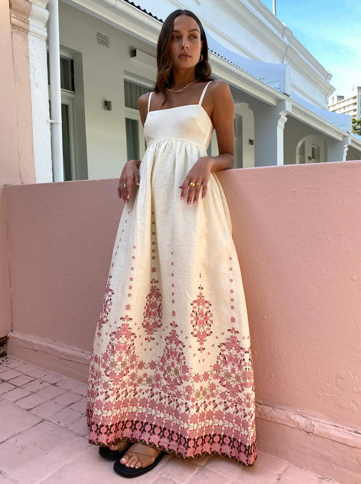 Vestido Maxi de verano para mujer con estampados florales y tirantes finos