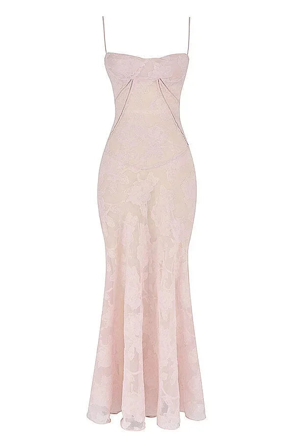 Vestido largo de encaje floral para mujer con tirantes ajustables, gala