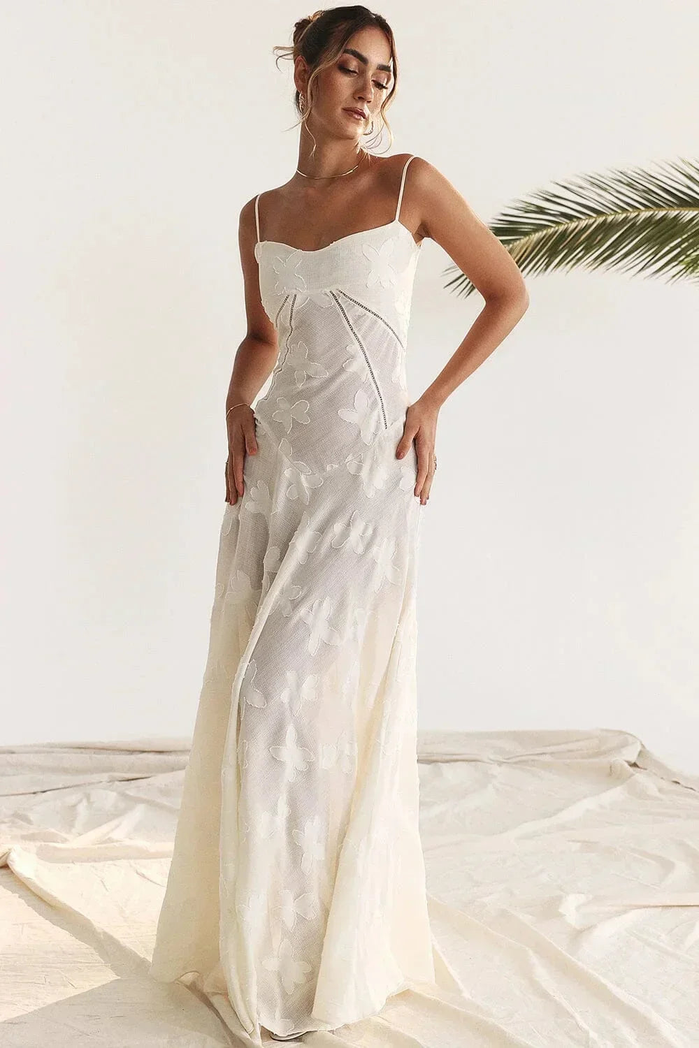 Vestido largo de encaje floral para mujer con tirantes ajustables, gala