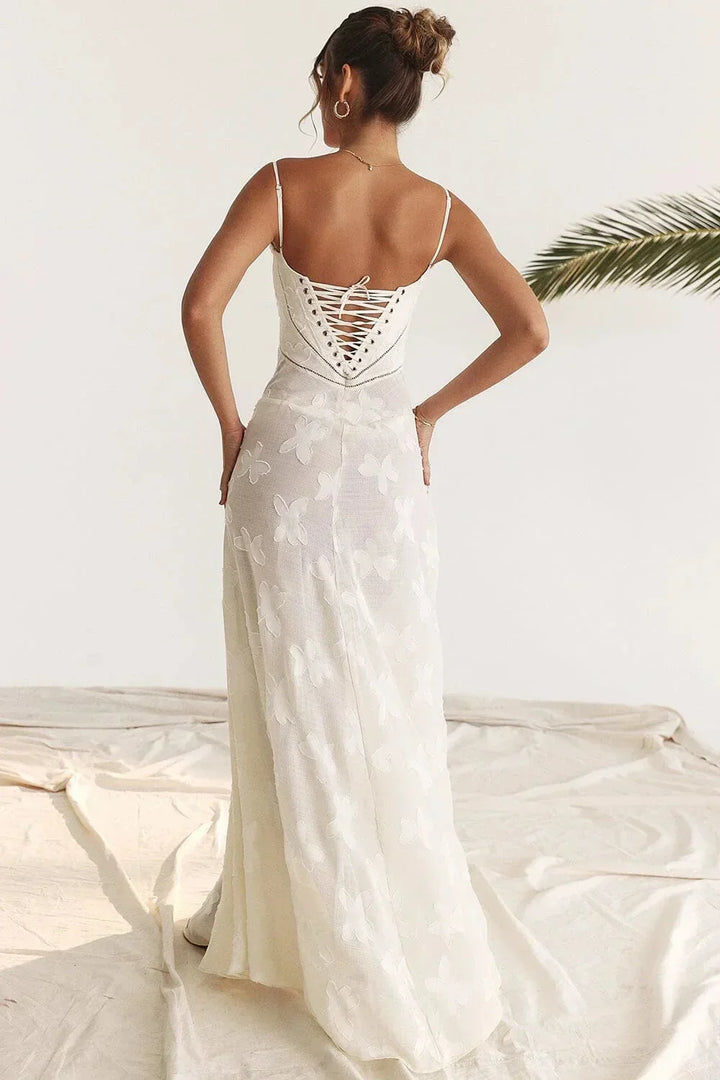 Vestido largo de encaje floral para mujer con tirantes ajustables, gala
