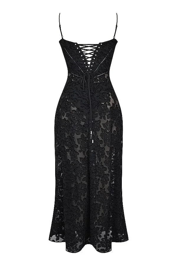 Vestido largo de encaje floral para mujer con tirantes ajustables, gala