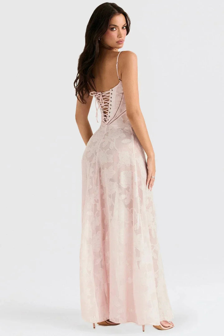 Vestido largo de encaje floral para mujer con tirantes ajustables, gala