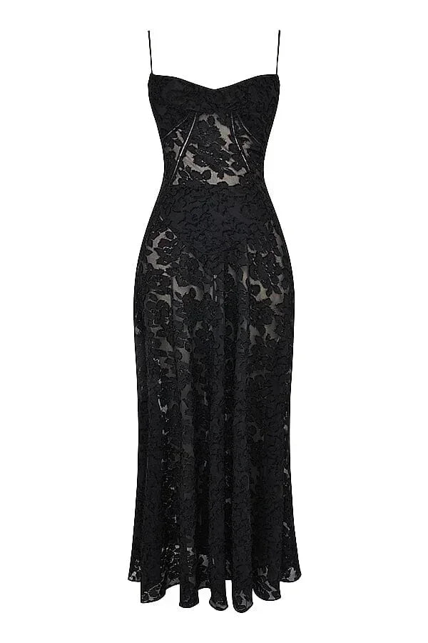 Vestido largo de encaje floral para mujer con tirantes ajustables, gala