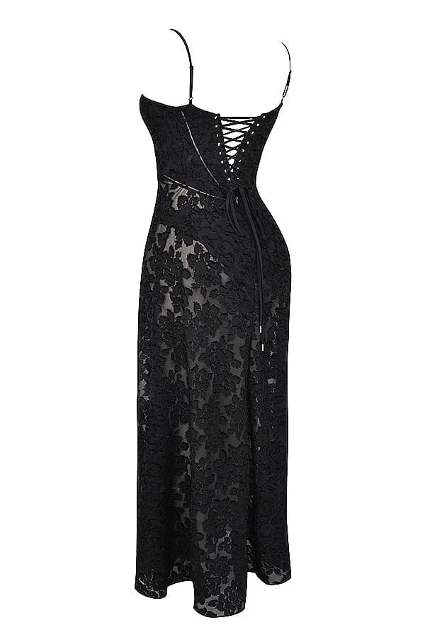 Vestido largo de encaje floral para mujer con tirantes ajustables, gala